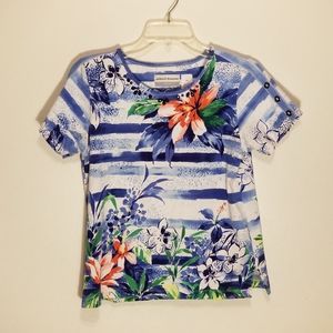 Alfred Dunner blue/white tee top Sz PS